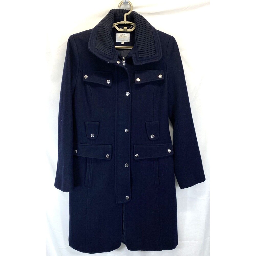 Laundry by Shelli Segal Womans Sz 10 Pea Coat Wool Blend Full Zip/Snap Black